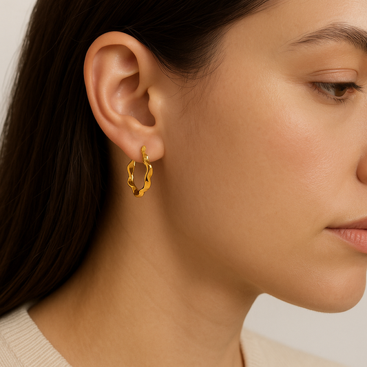 Gold Toned Anti Tarnish Wavy Twisted Hoops