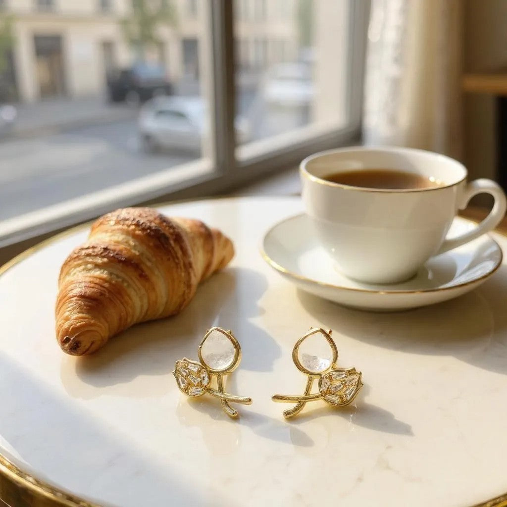 Gold Toned Tulip Flower Stud Earrings